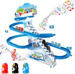 ARSUK Penguin Race Game Toy Playful Musical Roller Coaster Track Playset with Music & LED Flashing Lights On/Off Button for Toddlers and Kids Gift