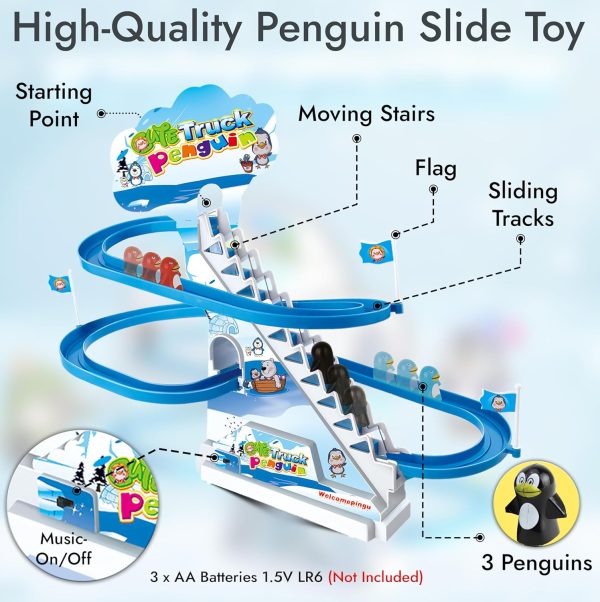 ARSUK Penguin Race Game Toy Playful Musical Roller Coaster Track Playset with Music & LED Flashing Lights On/Off Button for Toddlers and Kids Gift